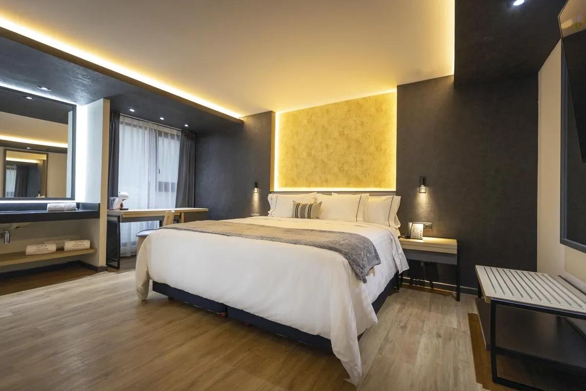 Hotel Catedral. Interior suite. Modern decor with views of the Metropolitan Cathedral.